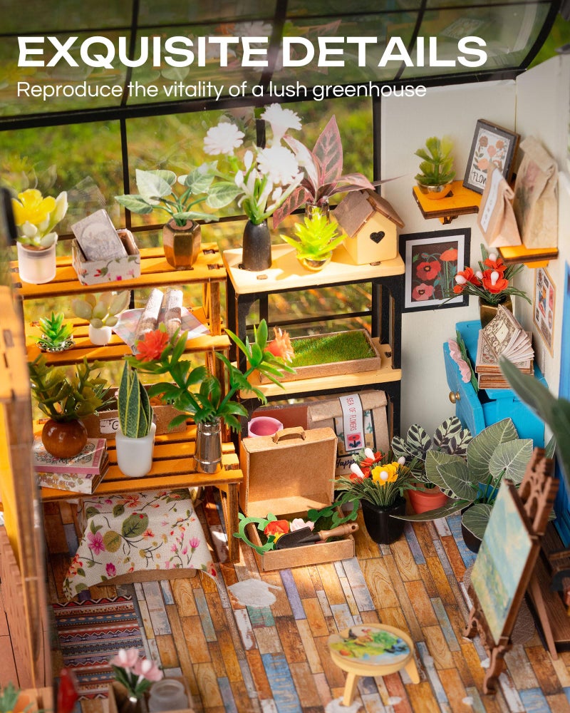 Rolife DIY Miniature House Kit-Mini Diorama 1/18 Greenhouse Model Building Kit with LED  Crafts for Adults Hobby Christmas Birthday Gift for Boys Girls Mom Home Decor (Cathy's Flower House) - Image 3